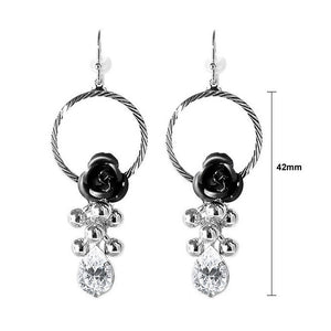 Elegant Black Rose Earrings with Crystals Glass