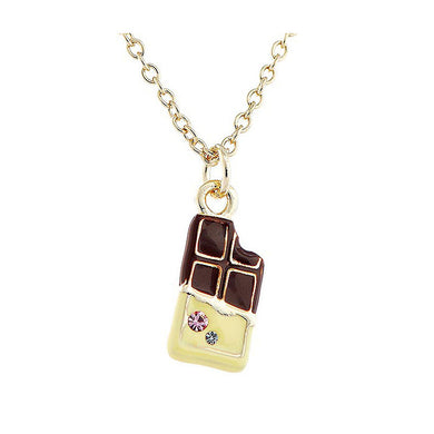 Glistering Chocolate Bar Pendant with Pink and Silver CZ and Necklace