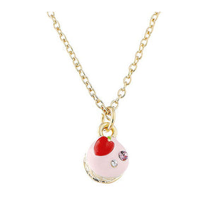 Glistering Strawberry Cake Pendant with Pink and Silver CZ and Necklace