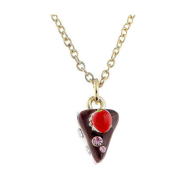 Glistering Strawberry Chocolate Cake Pendant with Pink and Silver CZ and Necklace