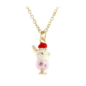 Glistering Strawberry Ice-cream Pendant with Pink and Silver CZ and Necklace