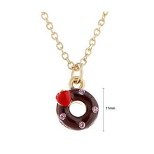 Load image into Gallery viewer, Glistering Chocolate Donut Pendant with Pink CZ and Necklace