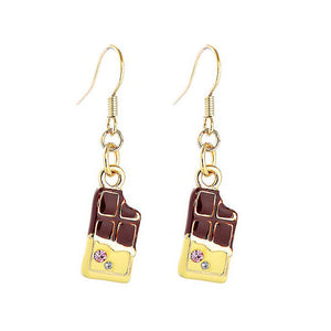 Glistering Chocolate Bar Earrings with Pink and Silver CZ