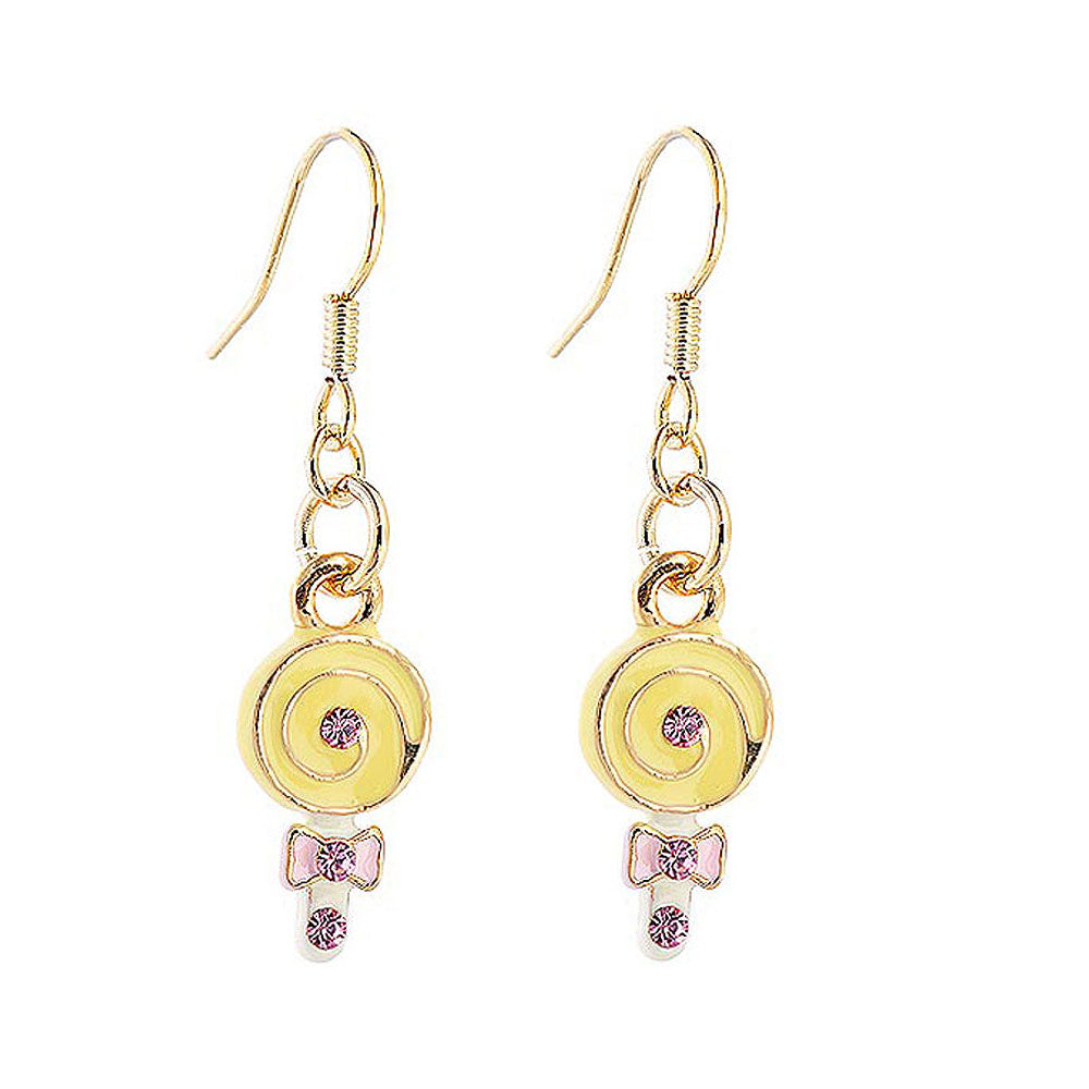 Glistering Yellow Lollypop Earrings with Pink CZ