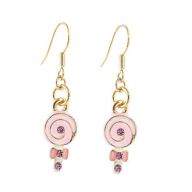 Glistering Pink Lollypop Earrings with Pink CZ