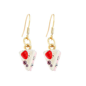 Glistering Icy Glazed Strawberry Cake Earrings with Pink and Silver CZ