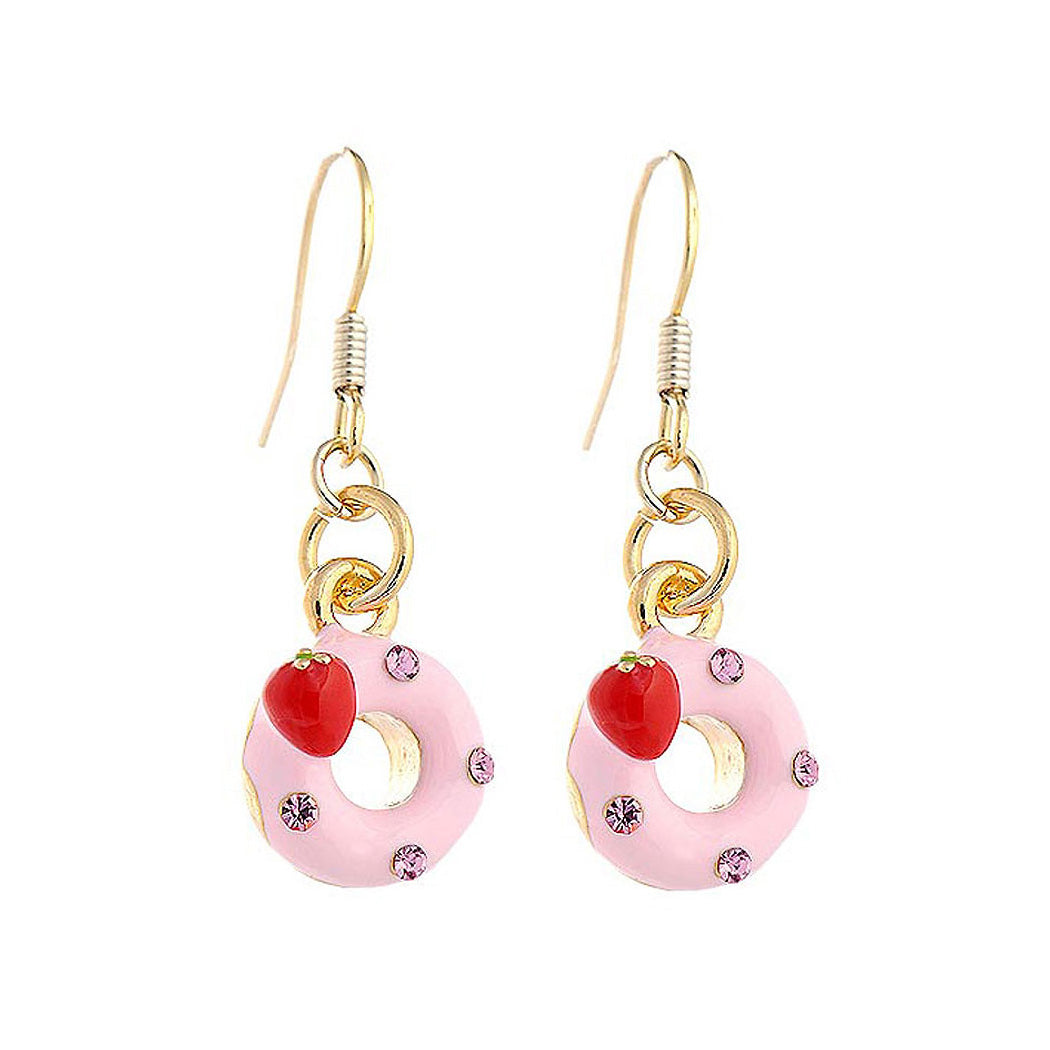 Glistering Strawberry Donut Earrings with Pink CZ