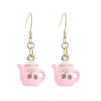 GlisteringTea Pot Earrings with Pink CZ