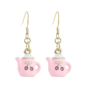 GlisteringTea Pot Earrings with Pink CZ