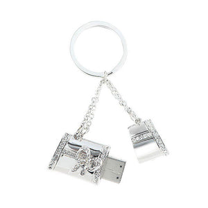 Elegant Handbag Shaped USB with Silver Austrian Element Crystals (1GB)
