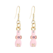 Load image into Gallery viewer, Glistering Pink Fork Earrings with Pink and Silver CZ