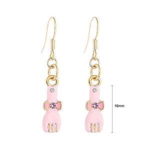 Glistering Pink Fork Earrings with Pink and Silver CZ