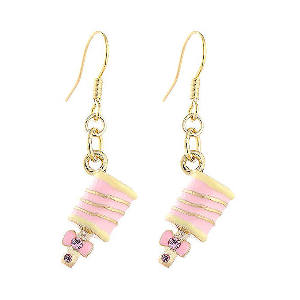 Glistering Baby Handbell Earrings with Pink CZ