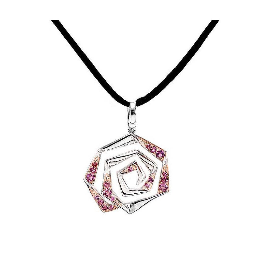 Pendant in Silver 925 with Rhodolite and Silk Cord