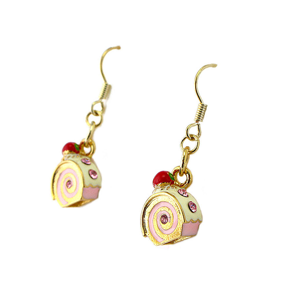 Glistering Roll Cake Earrings with Pink CZ