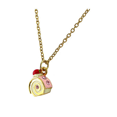 Glistering Roll Cake Pendant with Pink CZ and Necklace