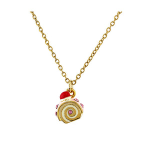 Glistering Roll Cake Pendant with Pink CZ and Necklace
