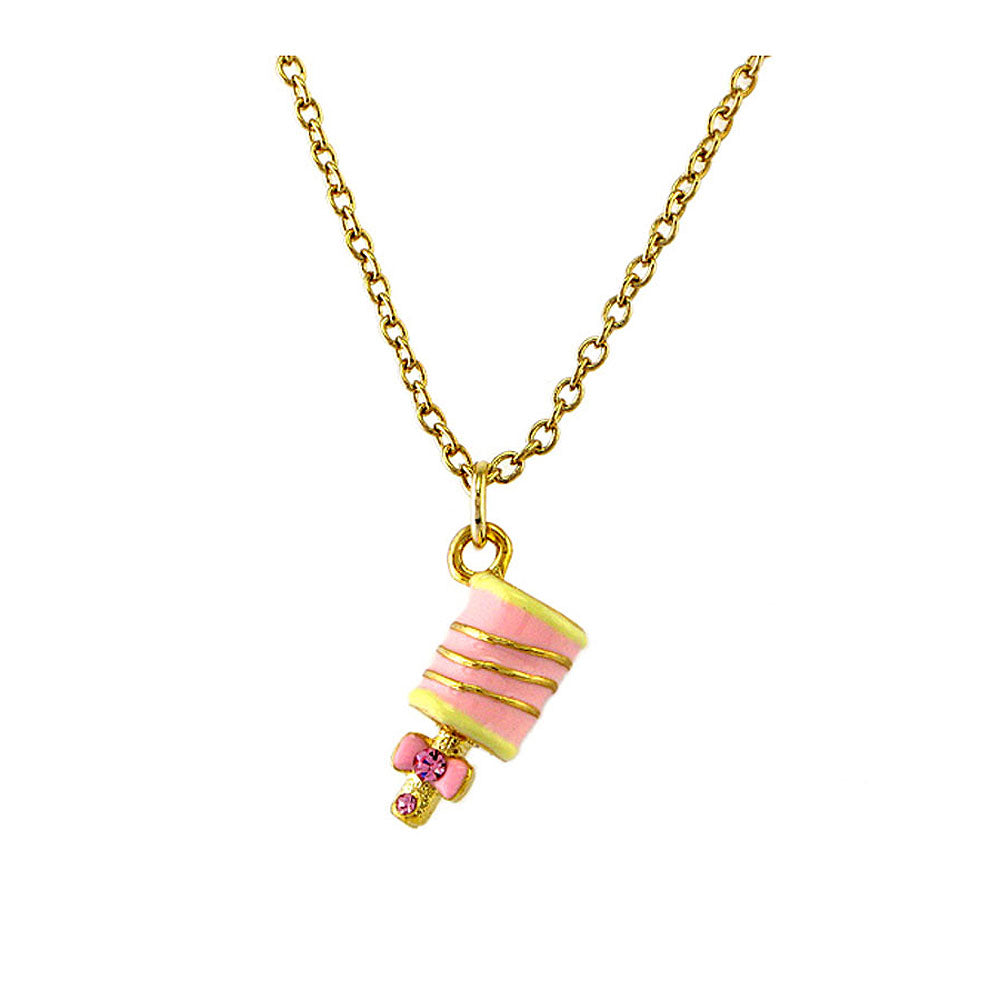 Glistering Baby Handbell Pendant with Pink CZ and Necklace
