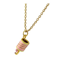 Load image into Gallery viewer, Glistering Baby Handbell Pendant with Pink CZ and Necklace