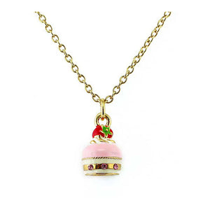 Glistering Strawberry Cake Pendant with Pink CZ and Necklace