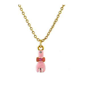 Glistering Pink Fork Pendant with Pink and Silver CZ and Necklace