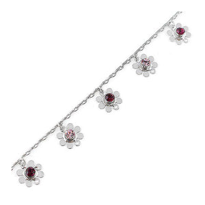 Charming Flower Anklet with Purple Austrian Element Crystal