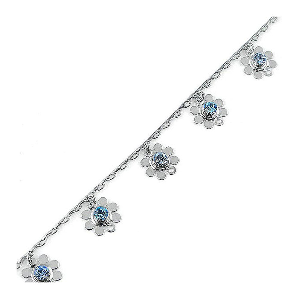 Charming Flower Anklet with Blue Austrian Element Crystal