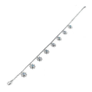 Charming Flower Anklet with Blue Austrian Element Crystal