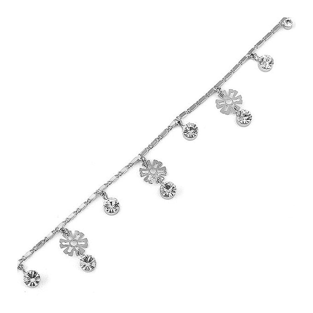 Charming Flower Anklet with Silver Austrian Element Crystal