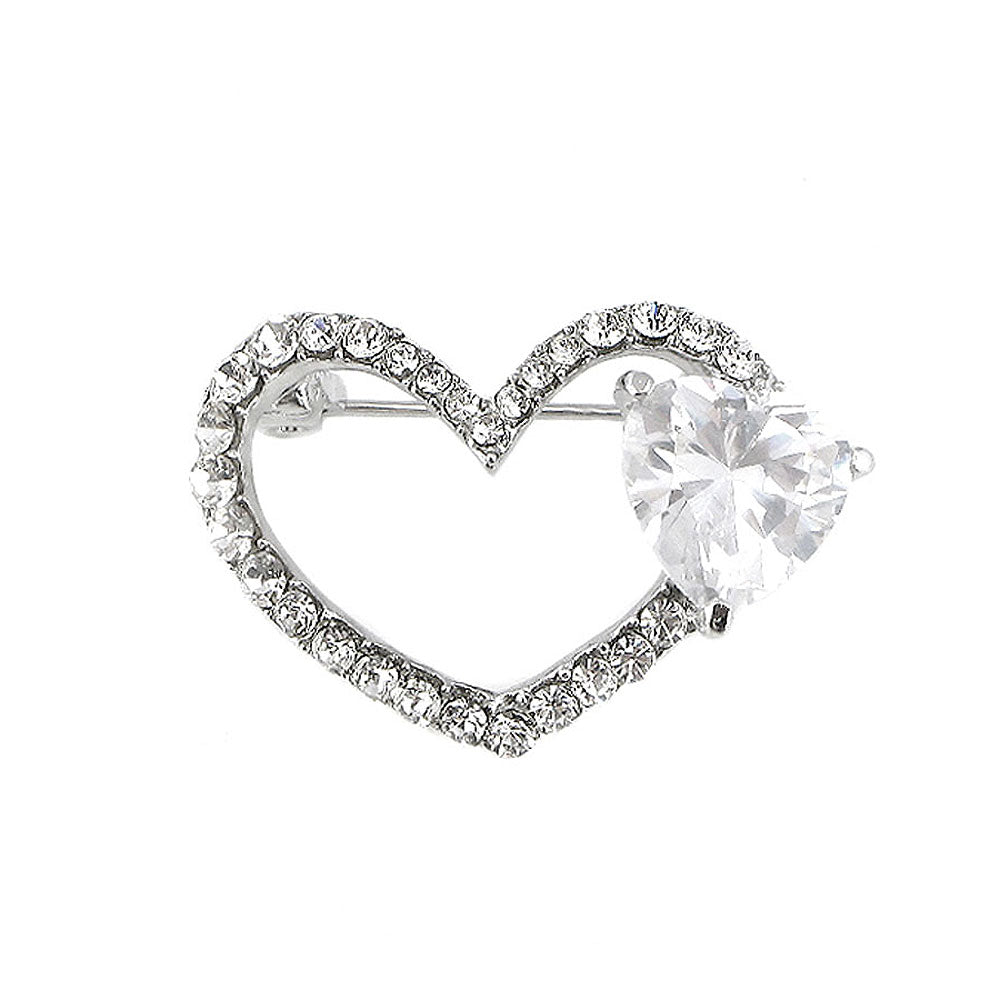 Dazzling Heart Brooch with Silver Austrian Element Crystal and CZ