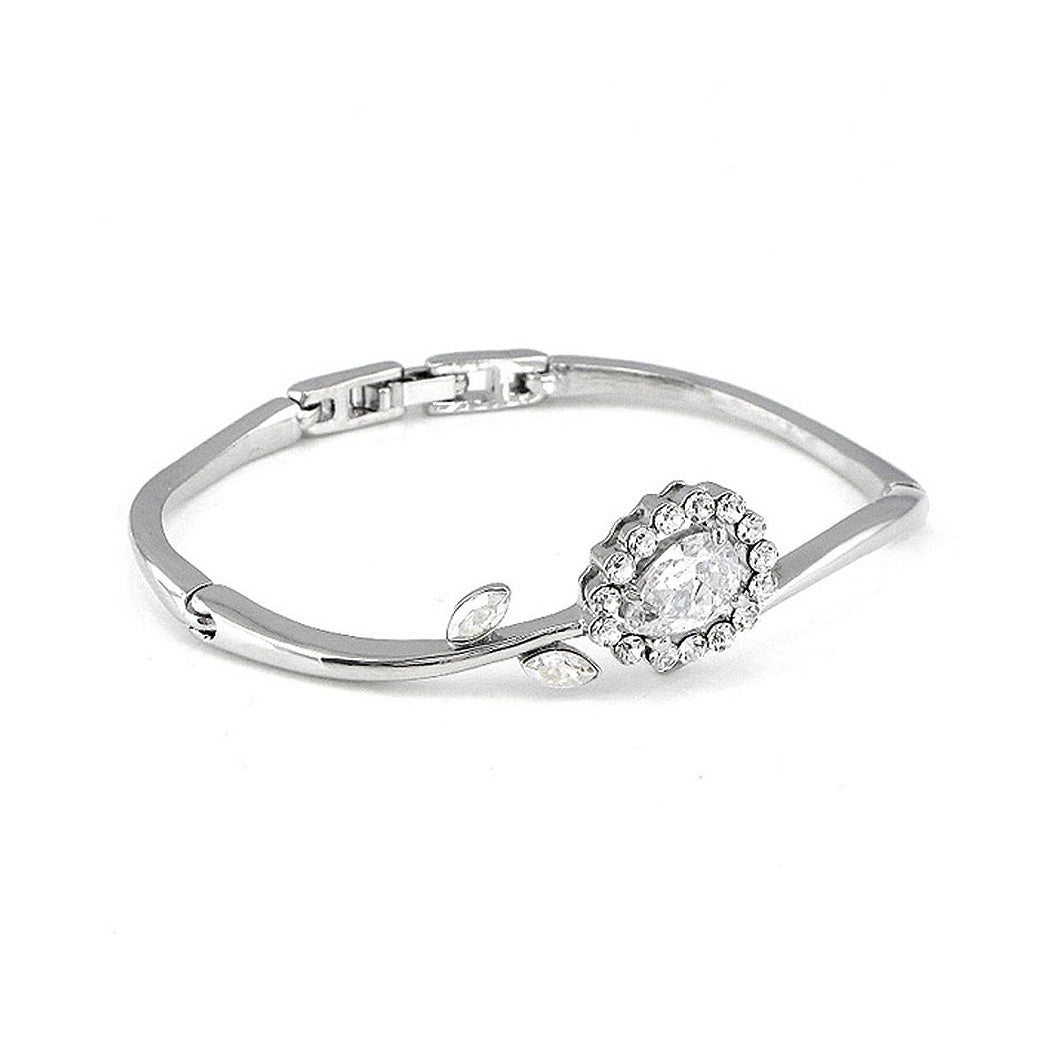 Enchanting Flower Bangle with Silver Austrian Element Crystal and CZ