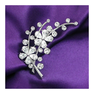 Dazzling Flower Brooch with Silver Austrian Element Crystal and CZ