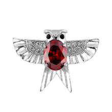 Load image into Gallery viewer, Dazzling Owl Brooch with Silver Austrian Element Crystal and Red CZ