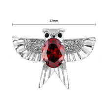 Load image into Gallery viewer, Dazzling Owl Brooch with Silver Austrian Element Crystal and Red CZ