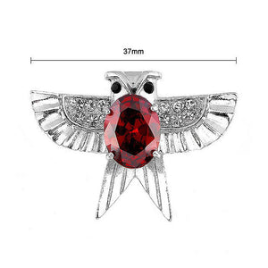 Dazzling Owl Brooch with Silver Austrian Element Crystal and Red CZ