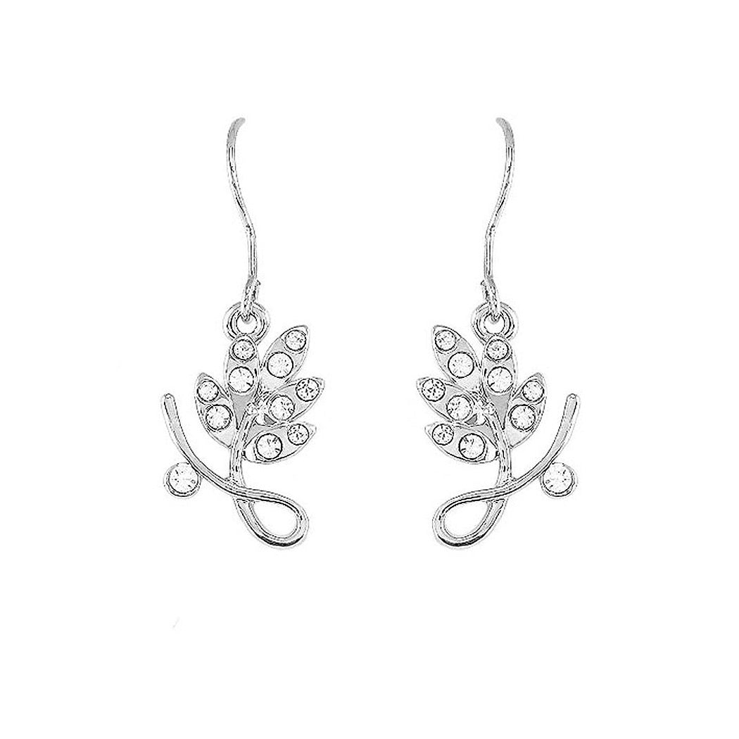 Elegant Leaf Earrings with Silver Austrian Element Crystal