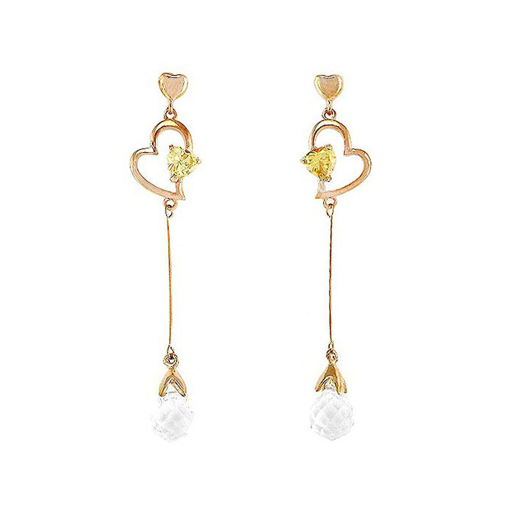 Charming Heart Earrings with Silver and Yellow Austrian Element Crystals