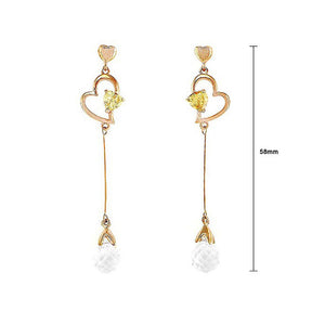 Charming Heart Earrings with Silver and Yellow Austrian Element Crystals