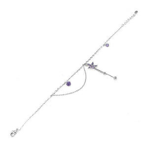 Elegant Flower Anklet with Purple Austrian Element Crystals