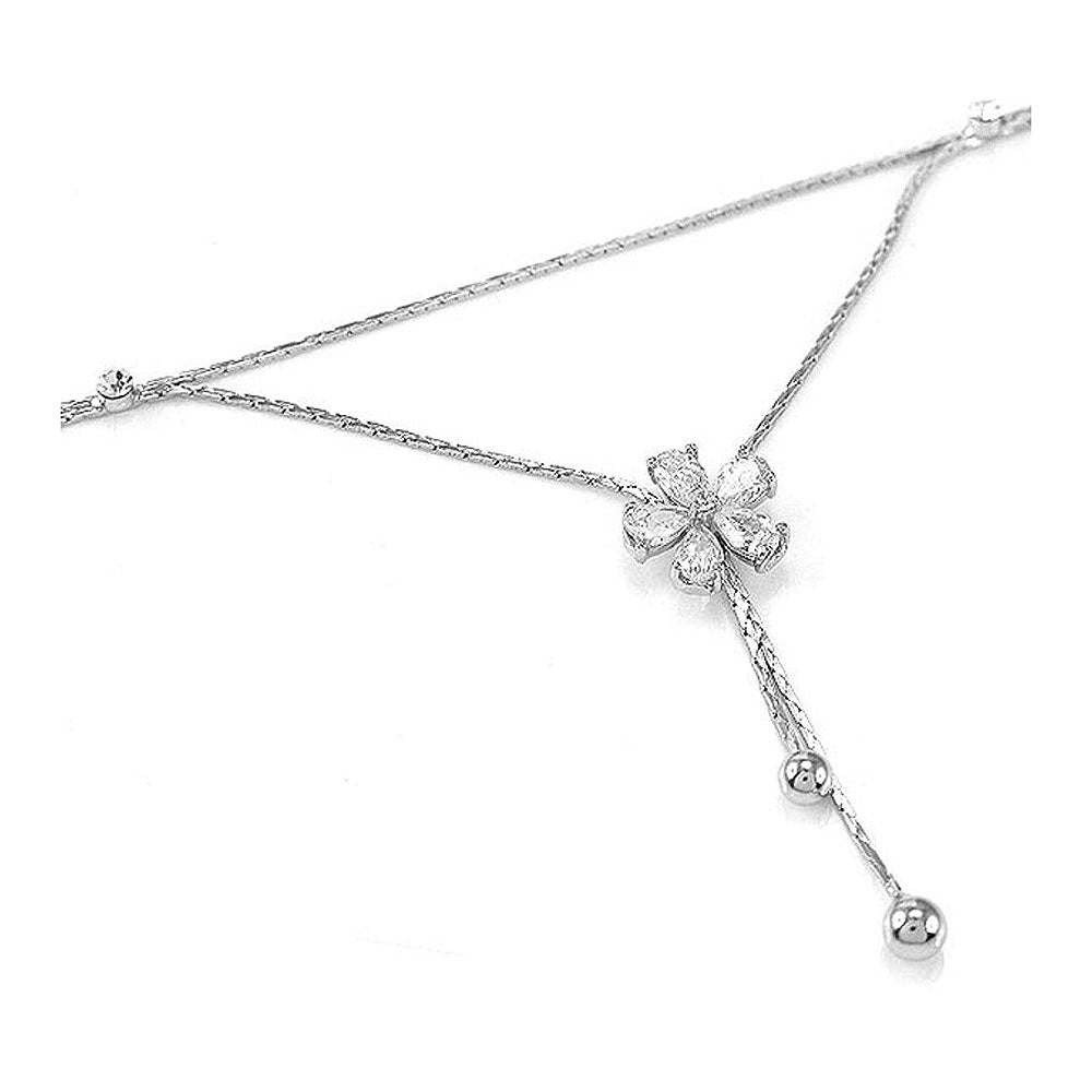 Elegant Flower Anklet with Silver Austrian Element Crystals