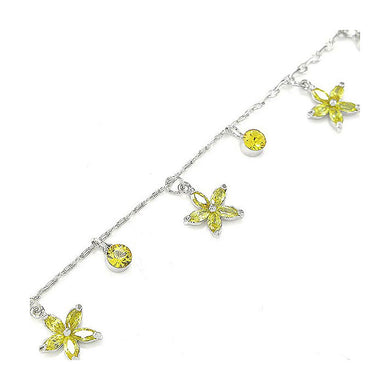 Elegant Flower Anklet with Yellow Austrian Element Crystals