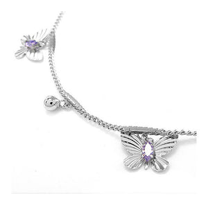 Elegant Butterfly Anklet with Purple Austrian Element Crystals