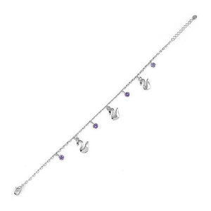 Elegant Swan Anklet with Purple and Black Austrian Element Crystals