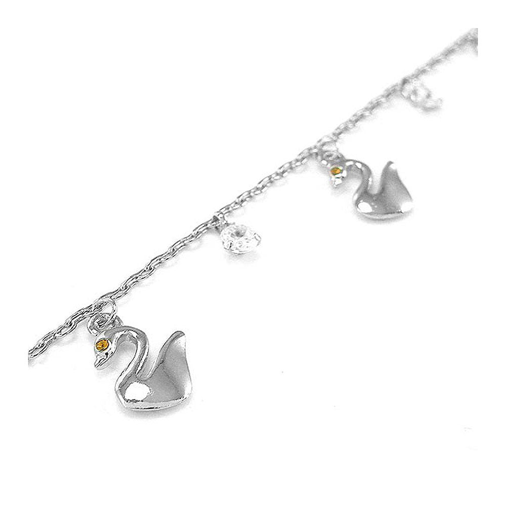 Elegant Swan Anklet with Silver and Orange Austrian Element Crystals