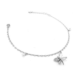 Elegant Dragonfly Anklet with Silver Austrian Element Crystals