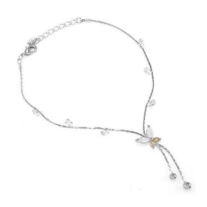 Elegant Butterfly Anklet with Silver and Orange Austrian Element Crystals