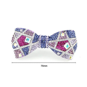 Elegant Ribbon Hair Clamp with Silver Pink and Purple Austrian Element Crystals