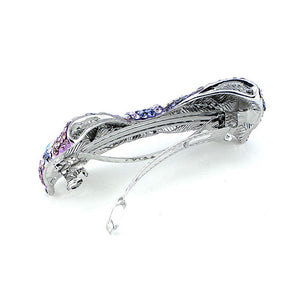 Elegant Ribbon Hair Clamp with Silver Pink and Purple Austrian Element Crystals