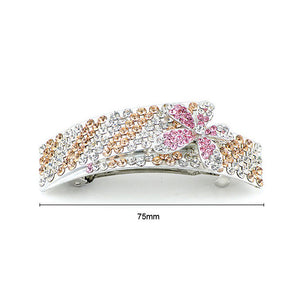 Glistering Flower Barrette with Silver Pink and Orange Austrian Element Crystals