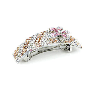 Glistering Flower Barrette with Silver Pink and Orange Austrian Element Crystals